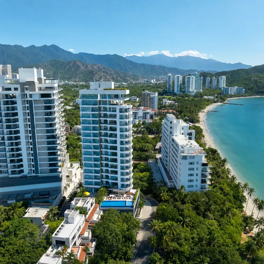 Aerial view Santa Marta coastal real estate - Maia Realty