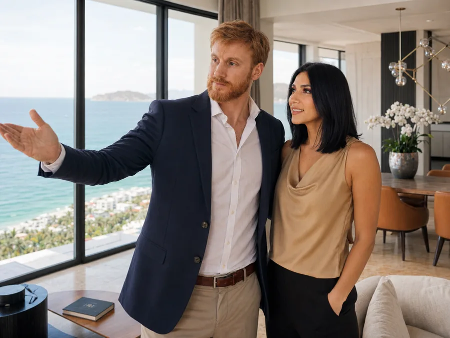 Andrew and Luz Gallie showing an oceanfront apartment to clients at Maia Realty